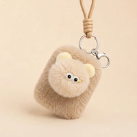 Fluffy Rectangle Double-Sided Mirror Charm - Teddy Beige
