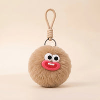 Fluffy Round Double-Sided Mirror Charm - Teddy Beige