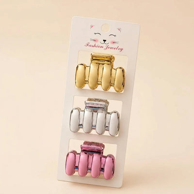 Metallic Mini Hair Claw Clips - 3 Piece Card - Gold Silver Purple