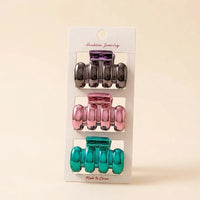 Metallic Mini Hair Claw Clips - 3 Piece Card - Gunmetal Pink Teal