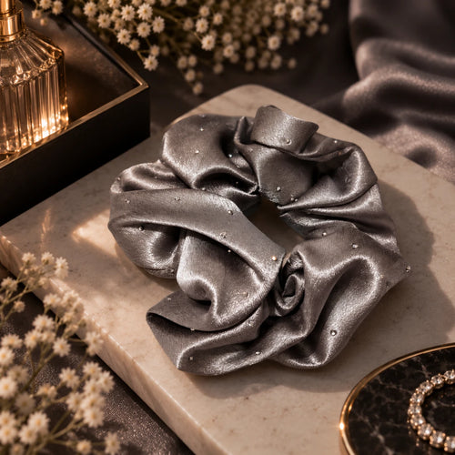Crystal Satin Scrunchie - gray