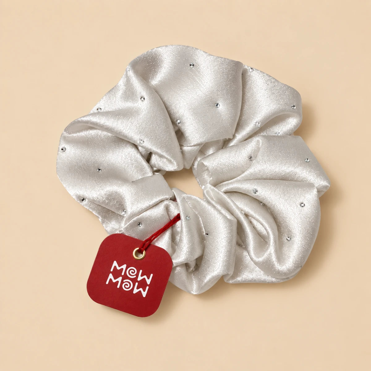 Crystal Satin Scrunchie -White