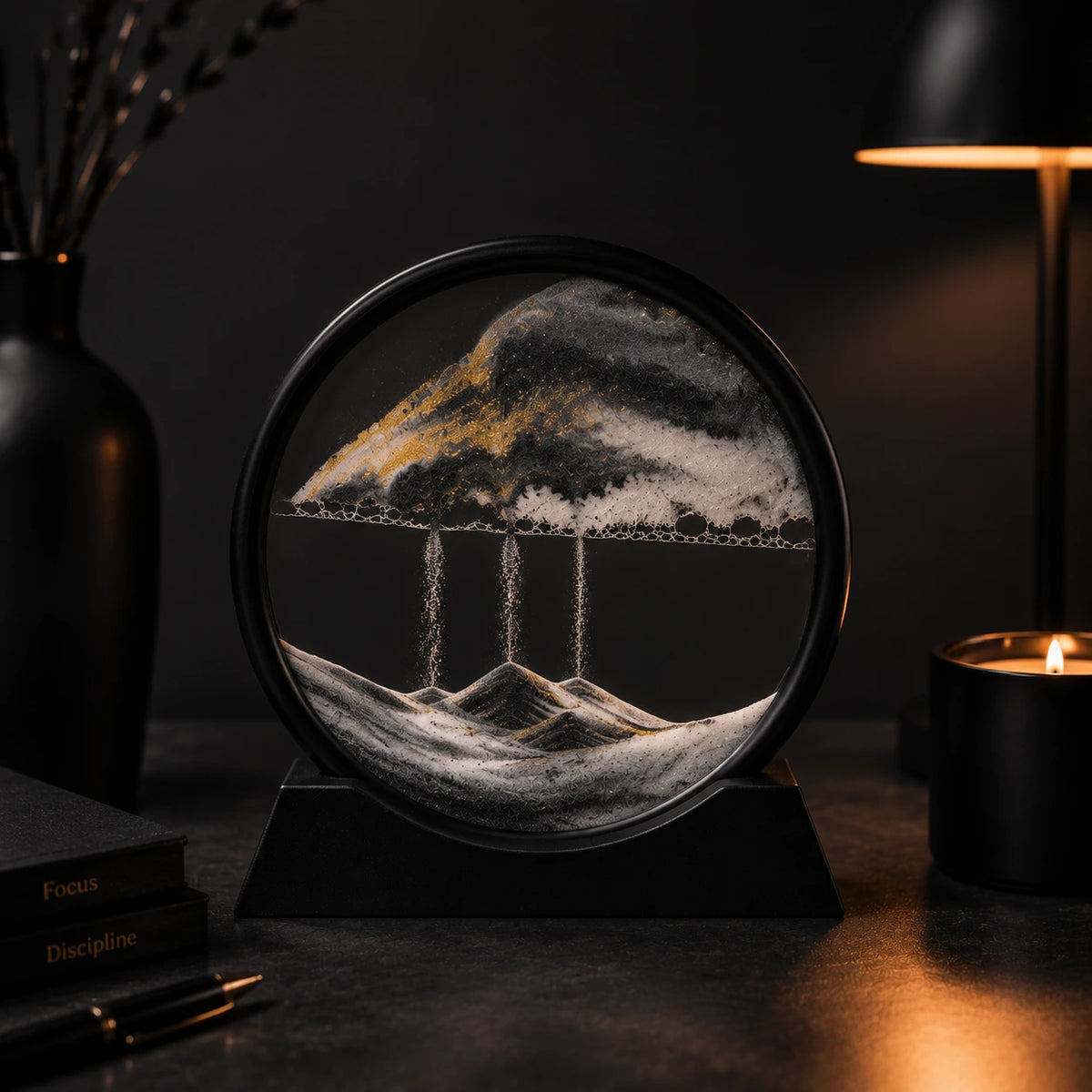 Moving Sand Art Decor – Black & Gold