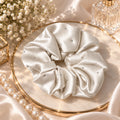 Crystal Satin Scrunchie -White