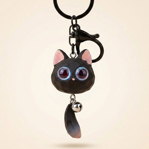 3D Cat Tail Keychain Charm - Black