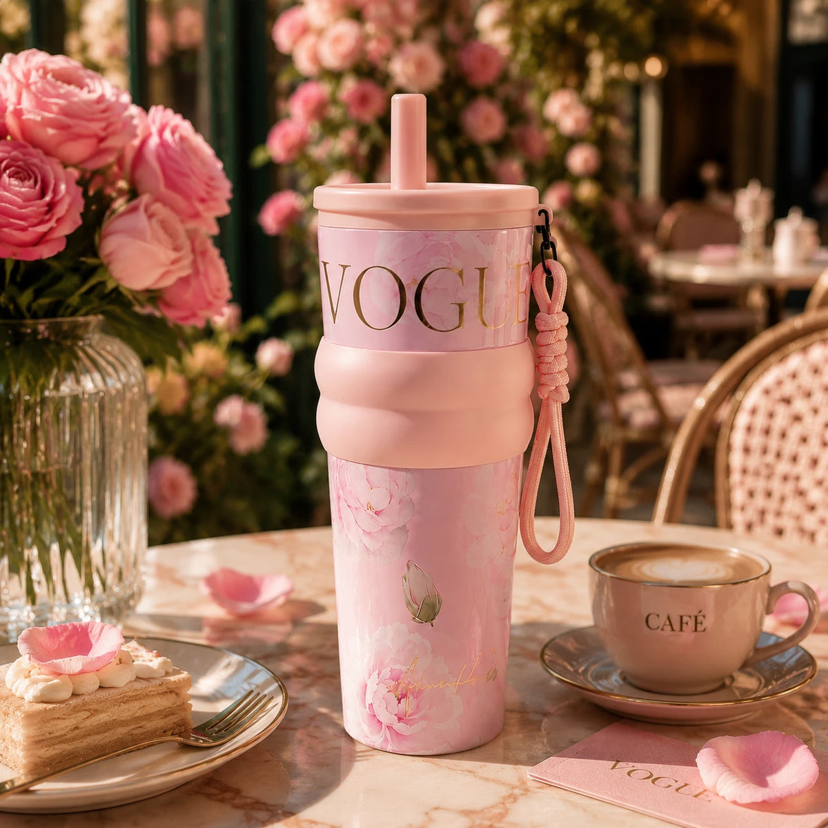 Vogue Floral Tumbler – Blush Pink 🌸