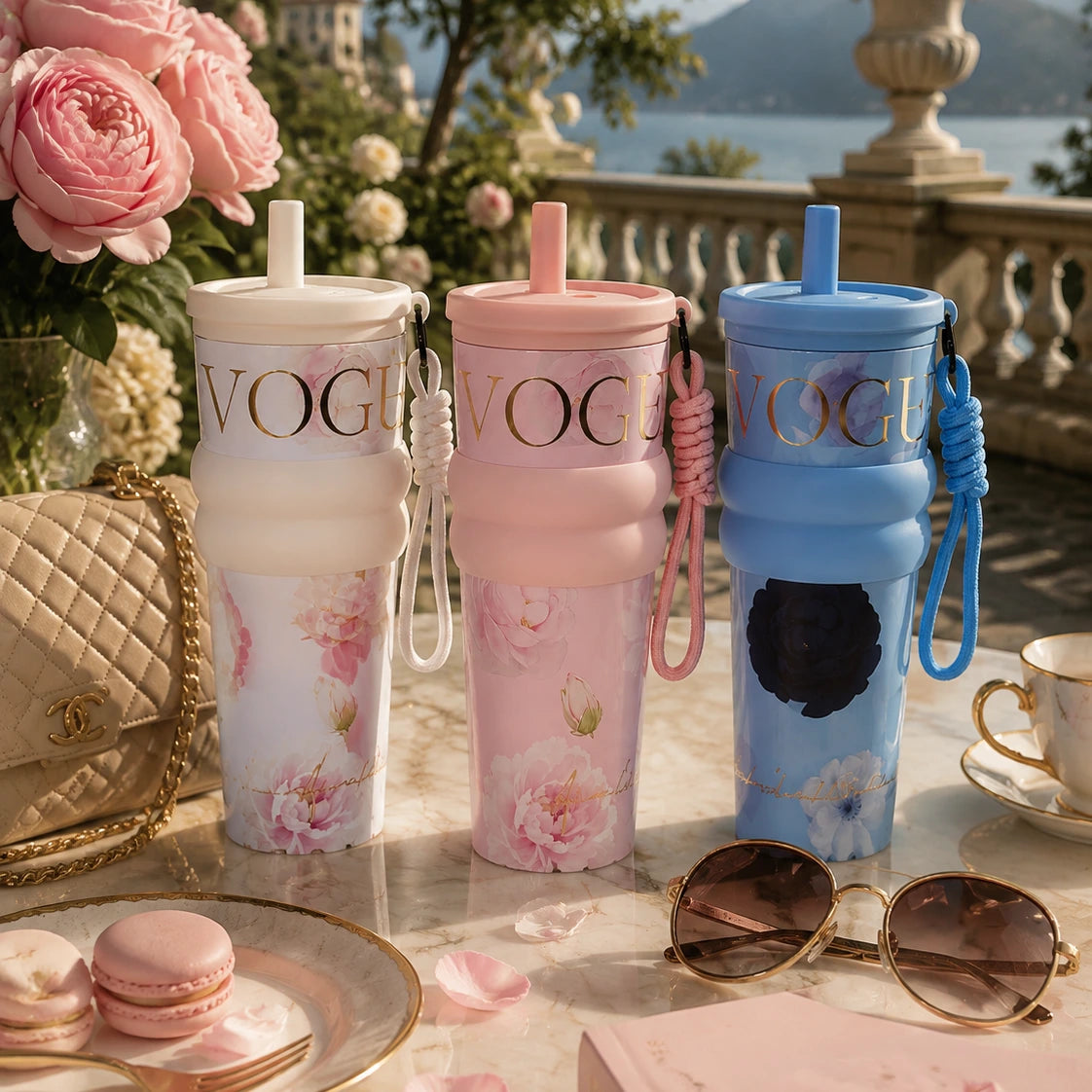 Vogue Floral Tumbler – Blush Pink 🌸