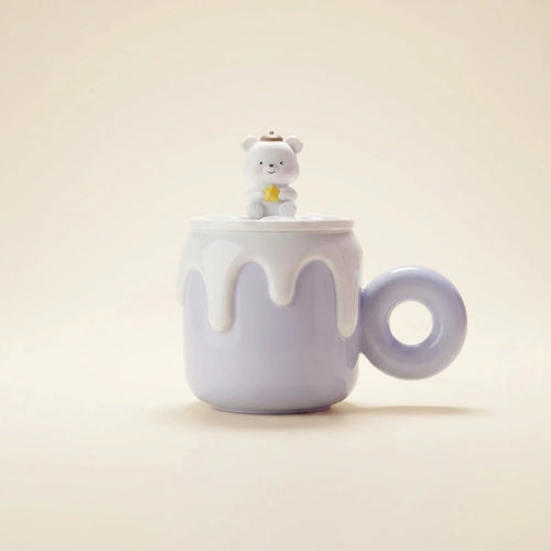 Bear Drip Mug with Silicone Lid & Bear Spoon - Pastel Lavender