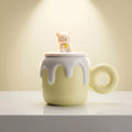 Bear Drip Mug with Silicone Lid & Bear Spoon - Pastel Yellow