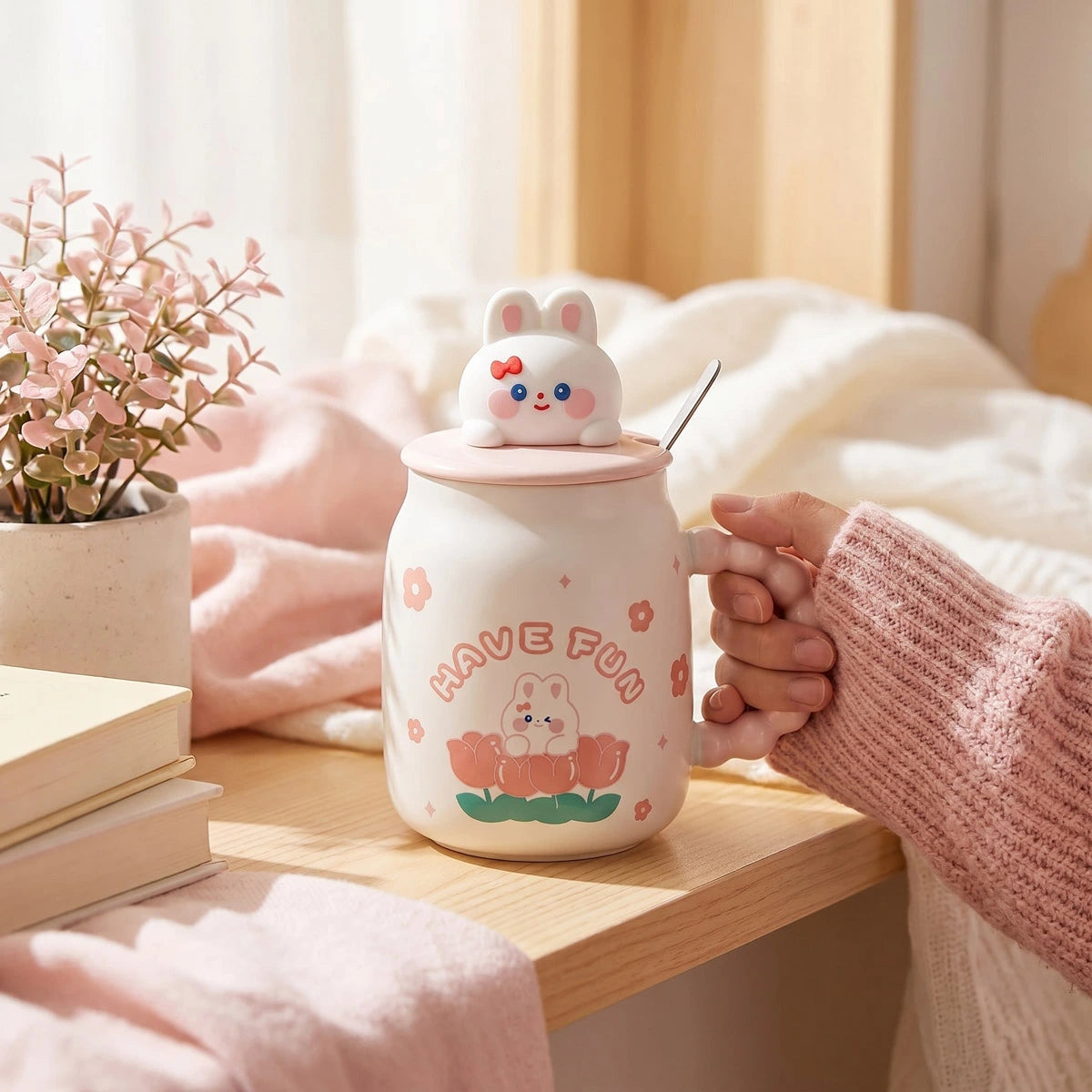 Bunny Mug with Lid & Spoon