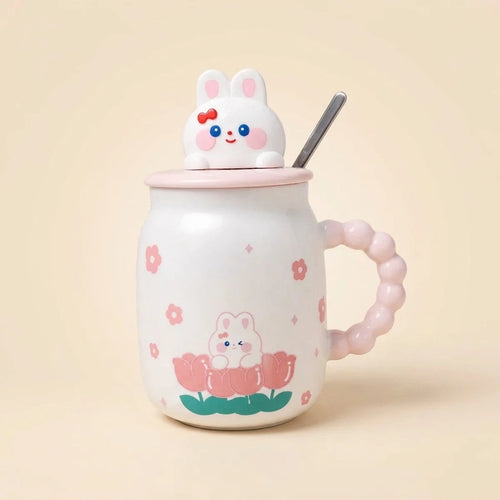 Bunny Mug with Lid & Spoon - Pink Bunny