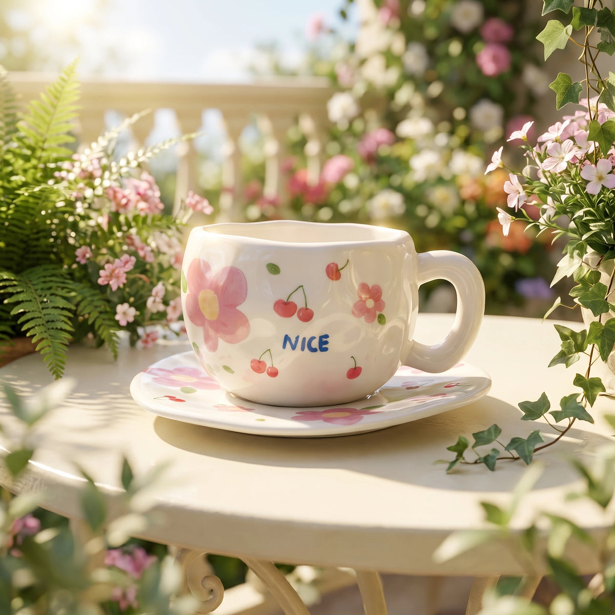 Cherry Blossom Cup with Plate 🌸🍒