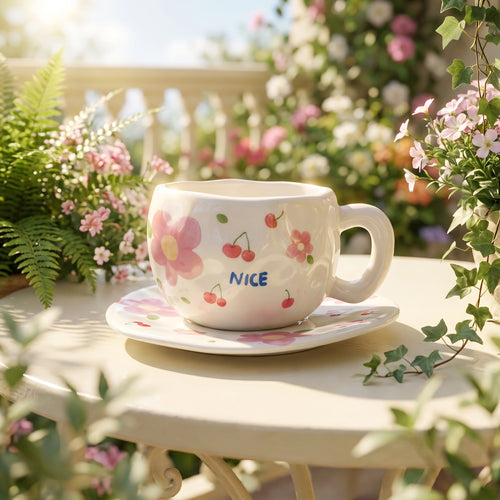 Cherry Blossom Cup with Plate 🌸🍒