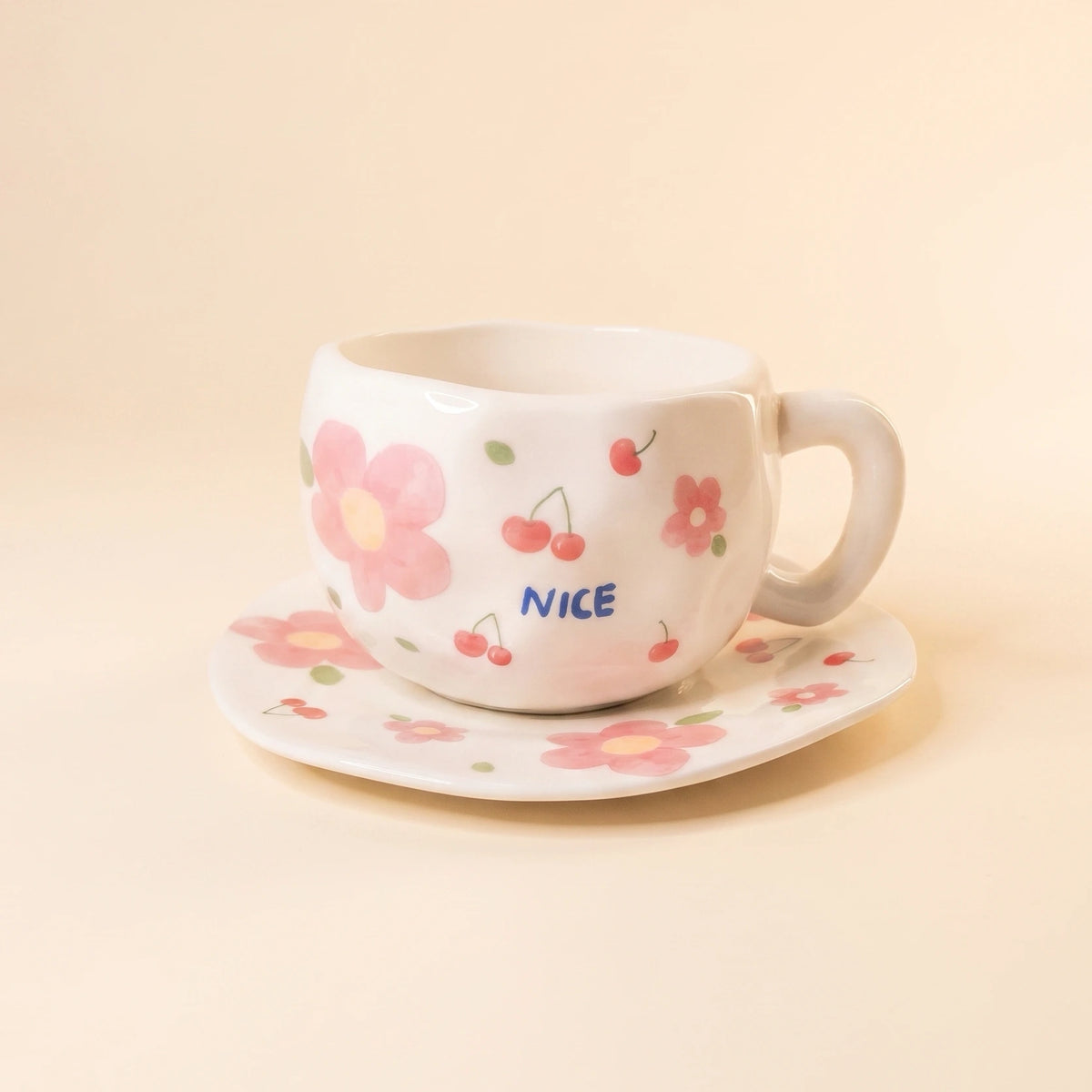 Cherry Blossom Cup with Plate 🌸🍒