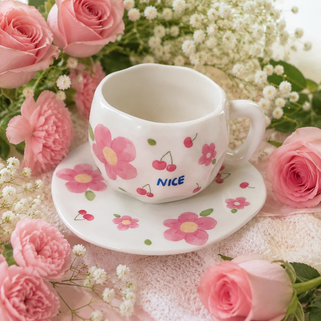 Cherry Blossom Cup with Plate 🌸🍒