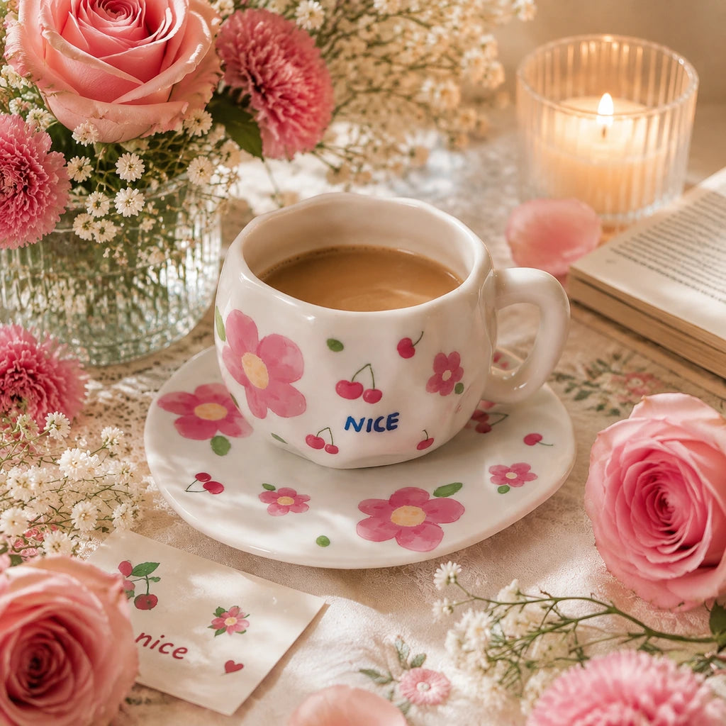 Cherry Blossom Cup with Plate 🌸🍒