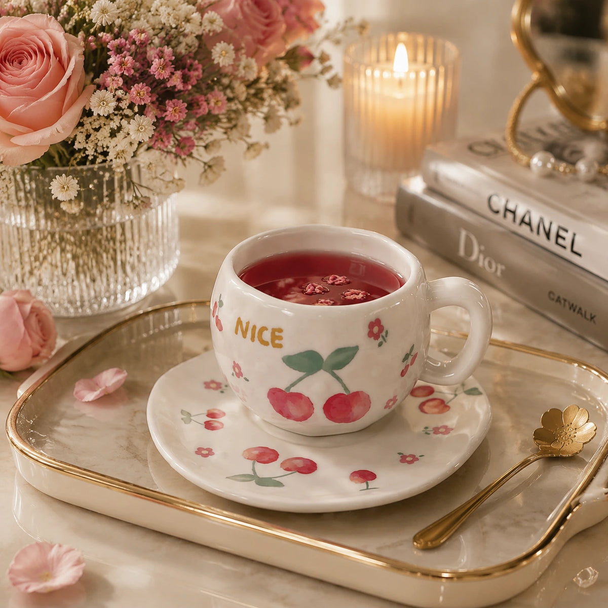 Cherry Cup with Plate 🍒💕