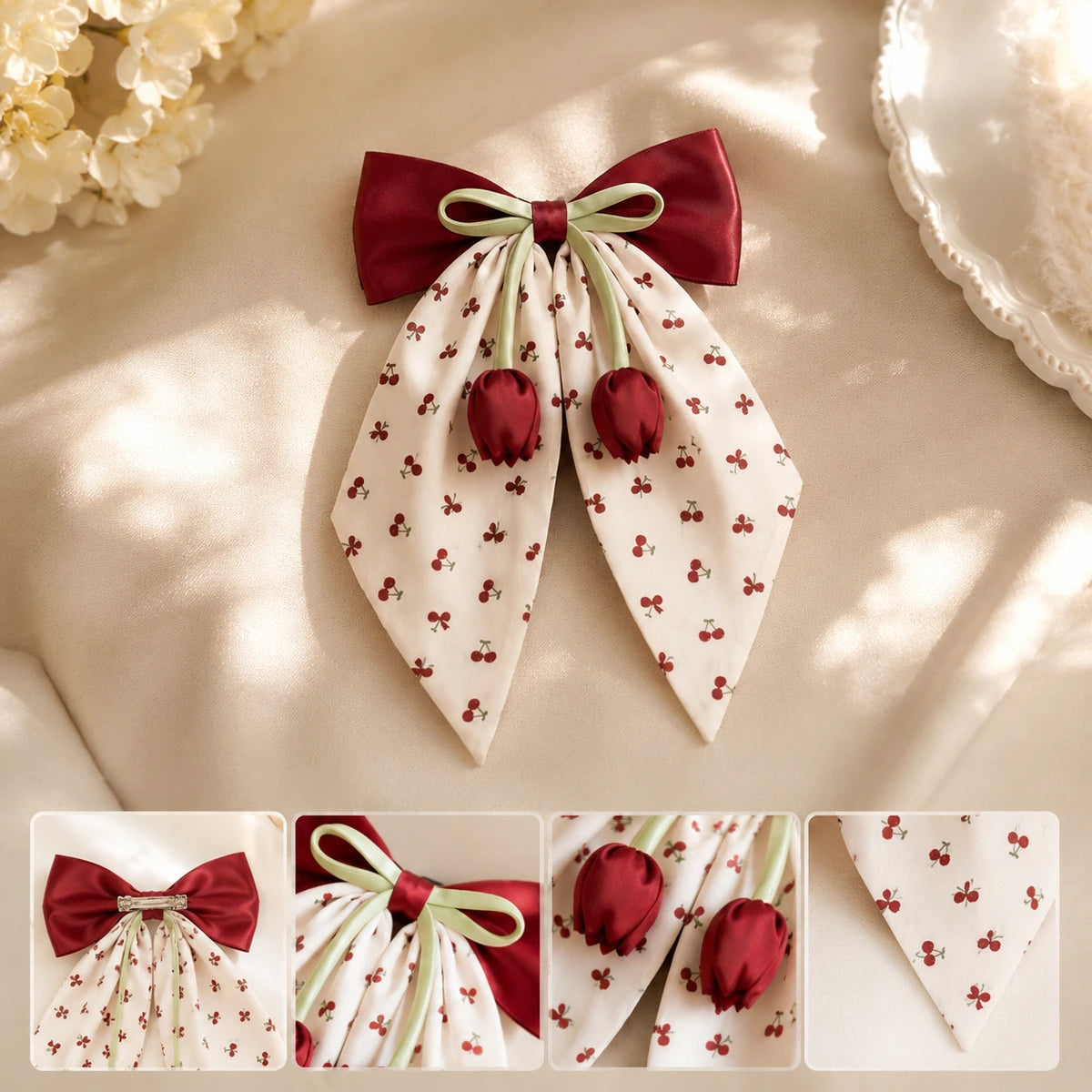 Cherry Tulip Ribbon Bow