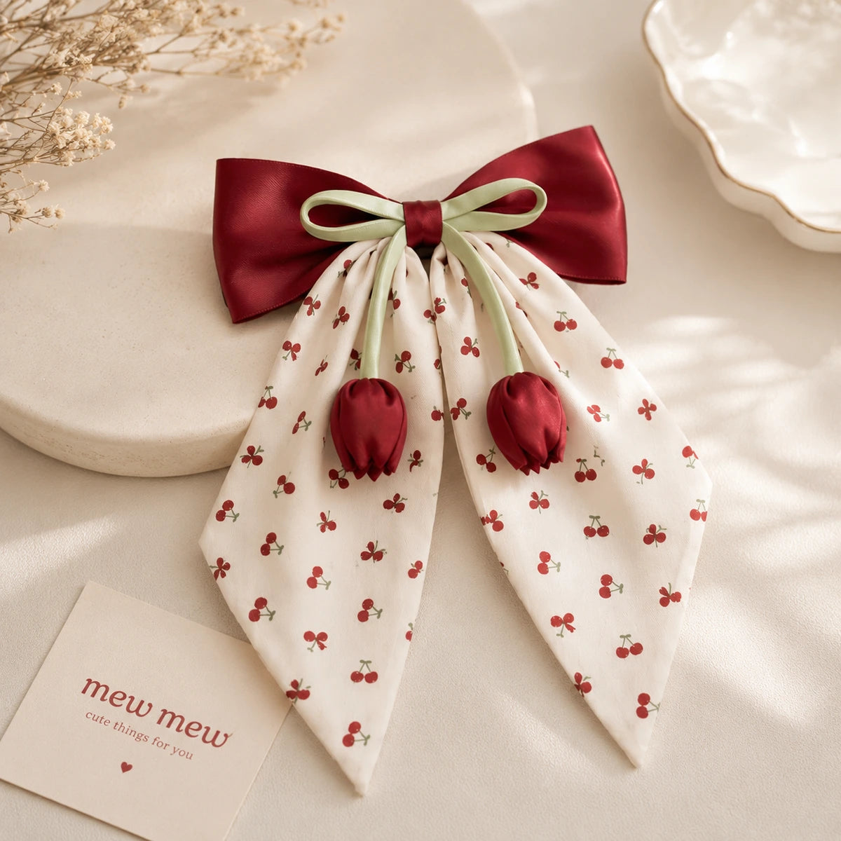 Cherry Tulip Ribbon Bow