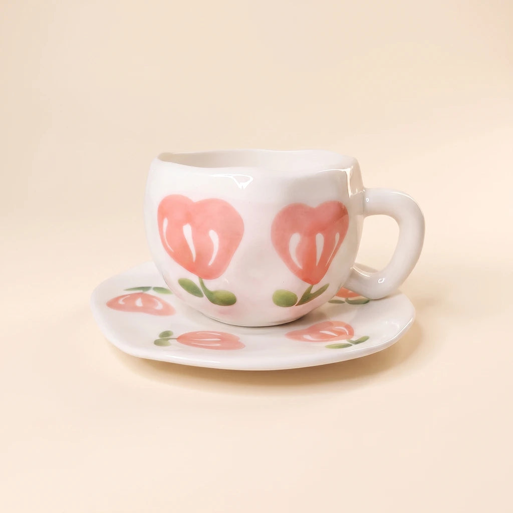 Tulip Hearts Cup with Plate 🌷💕