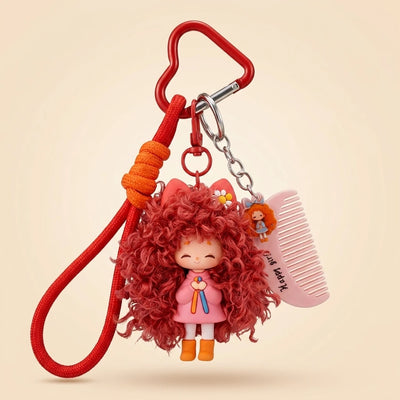 Curly Hair Doll Keychain Charm - Red