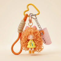 Curly Hair Doll Keychain Charm - Yellow