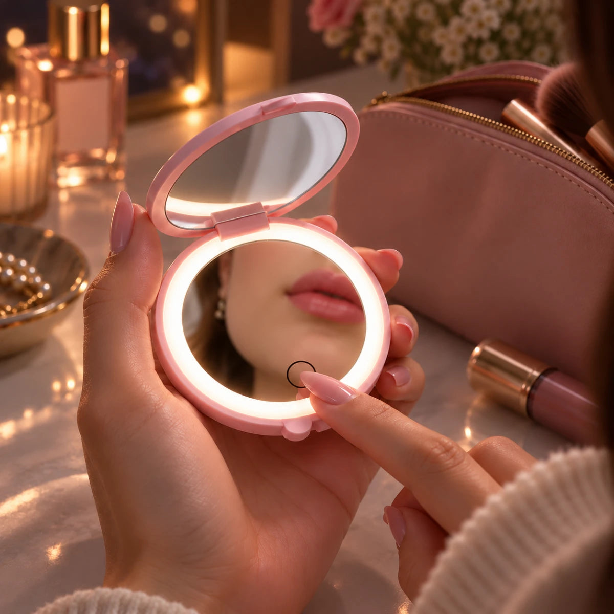 Customizable LED Pocket Mirror ✨ pink
