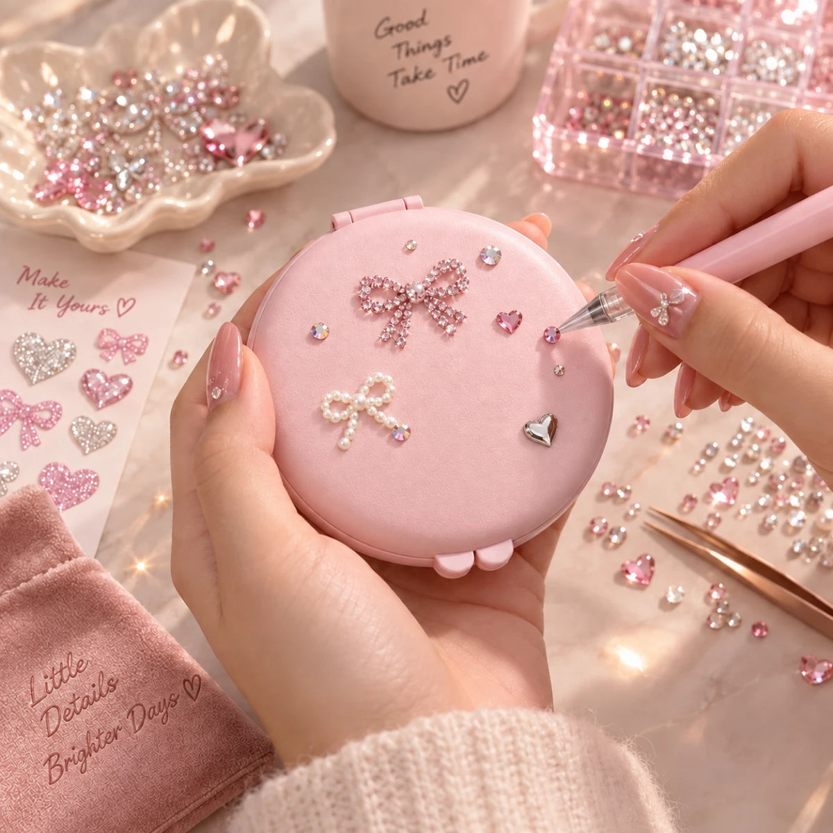 Customizable LED Pocket Mirror ✨ pink