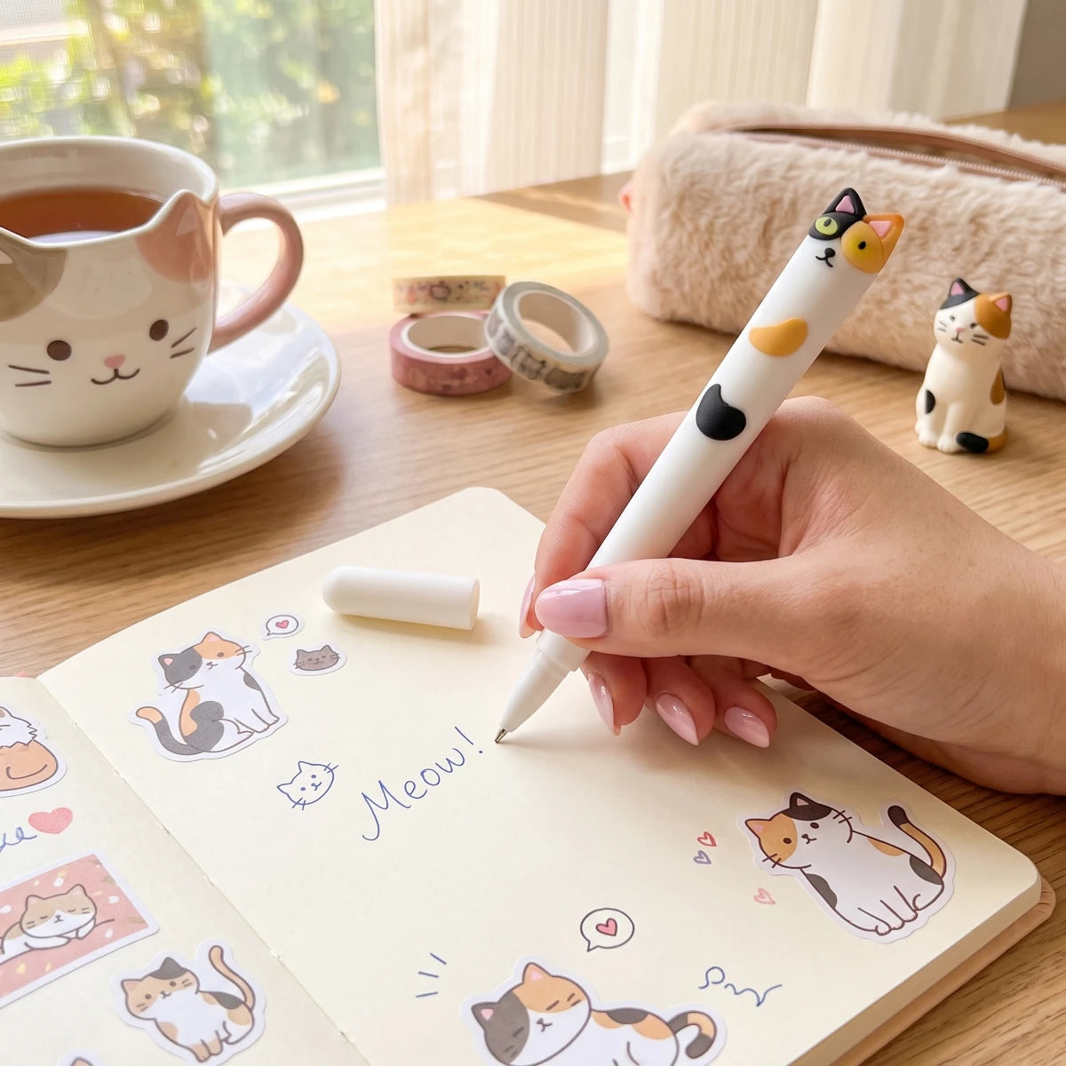 Cute Cat 0.5 mm Gel Pen – Calico 🐈‍⬛