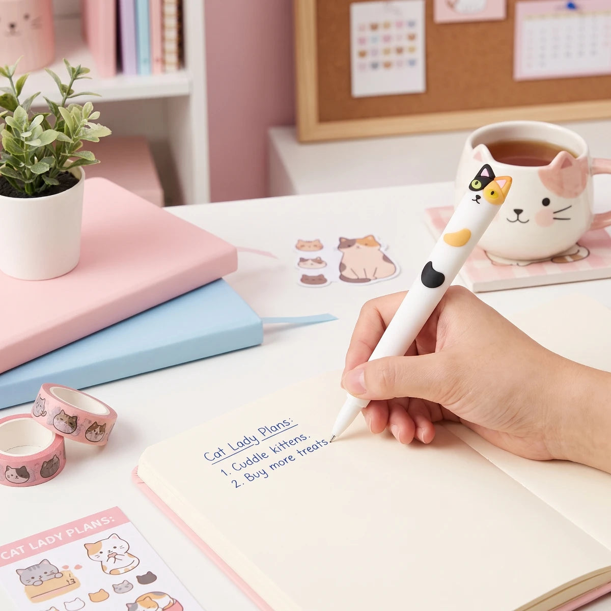 Cute Cat 0.5 mm Gel Pen – Calico 🐈‍⬛