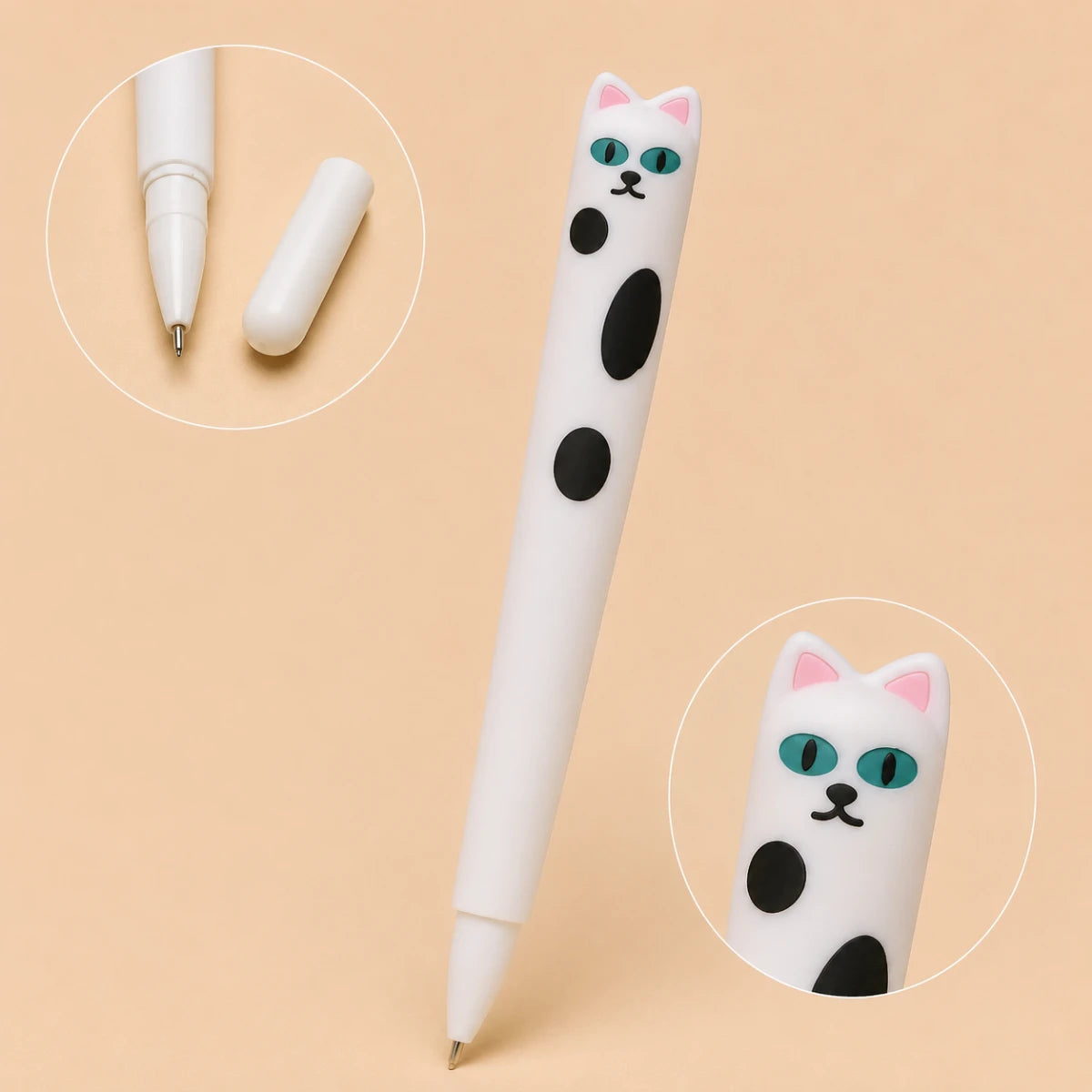 Cute Cat 0.5 mm Gel Pen – White Spotted 🐈‍⬛
