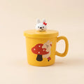Cute Bunny Mug with Ceramic Lid & Bunny Spoon - Mushroom Yellow