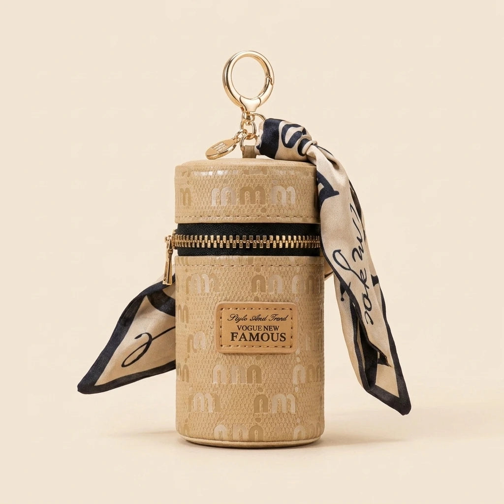 Cylinder Coin Pouch Charm - Beige