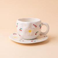 Daisy & Cherry Cup with Plate 🌼🍒