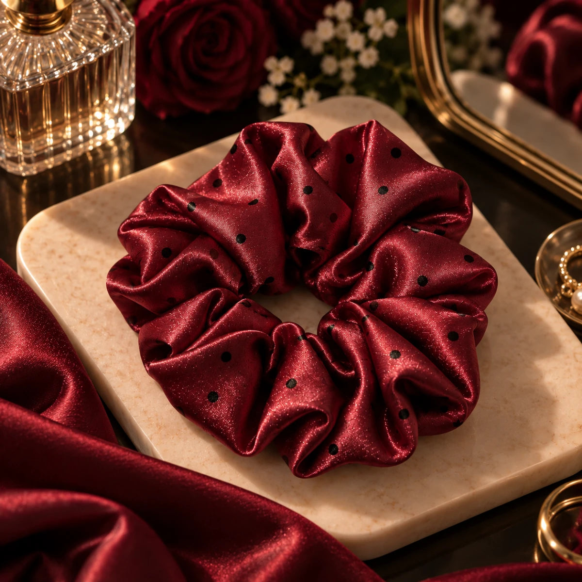 Dot Satin Scrunchie 🎀 - Maroon