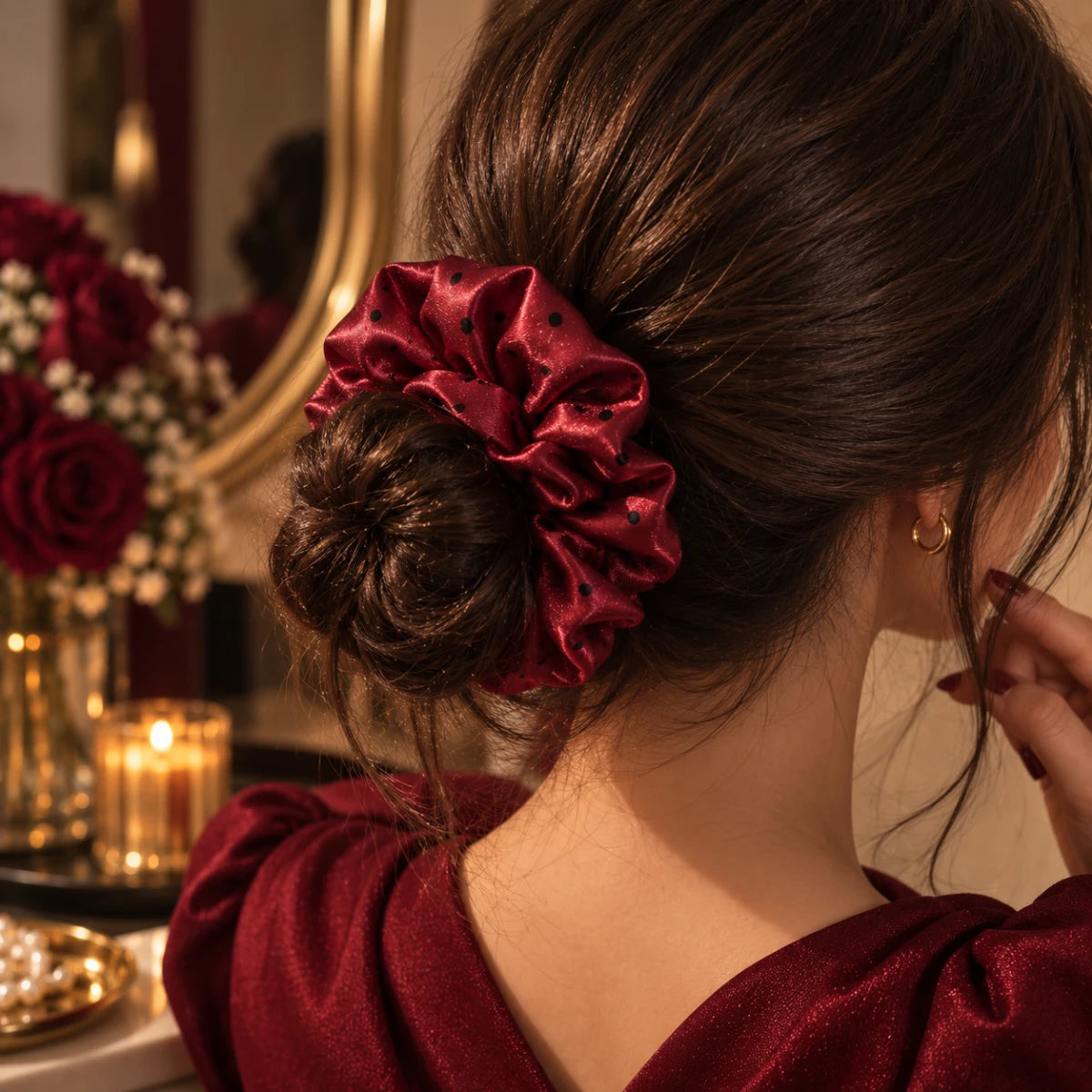 Dot Satin Scrunchie 🎀 - Maroon