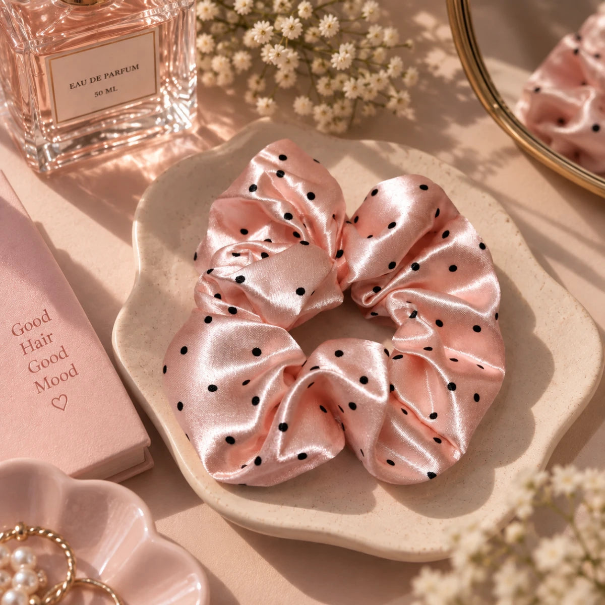 Dot Satin Scrunchie 🎀 - Rose