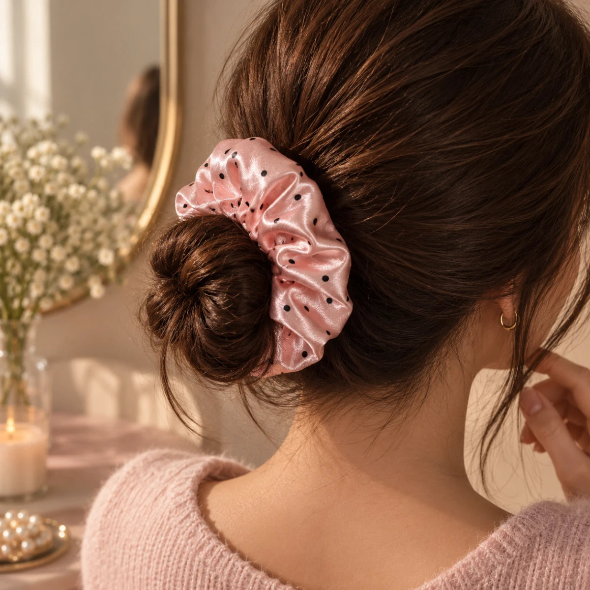 Dot Satin Scrunchie 🎀 - Rose
