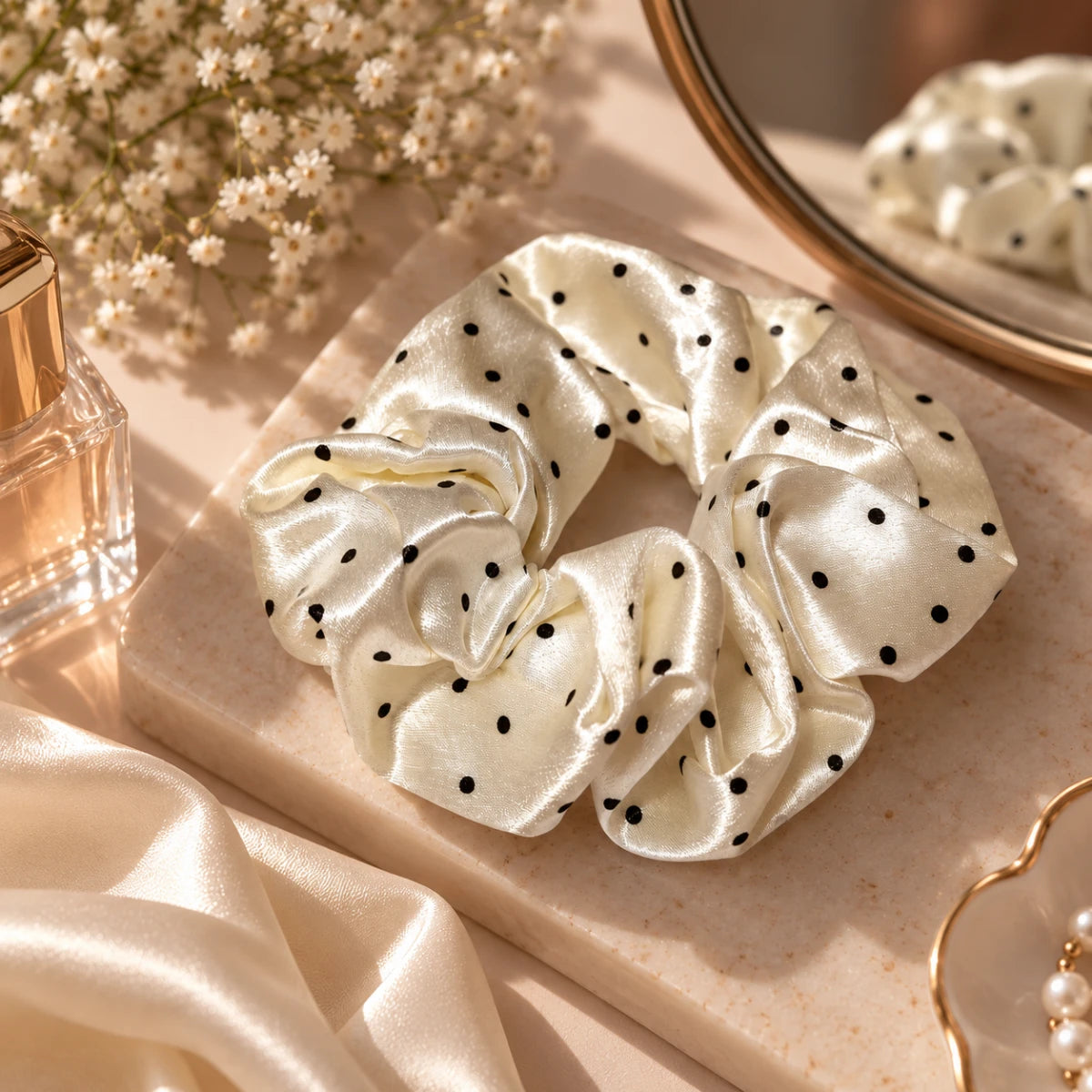 Dot Satin Scrunchie 🎀 -White