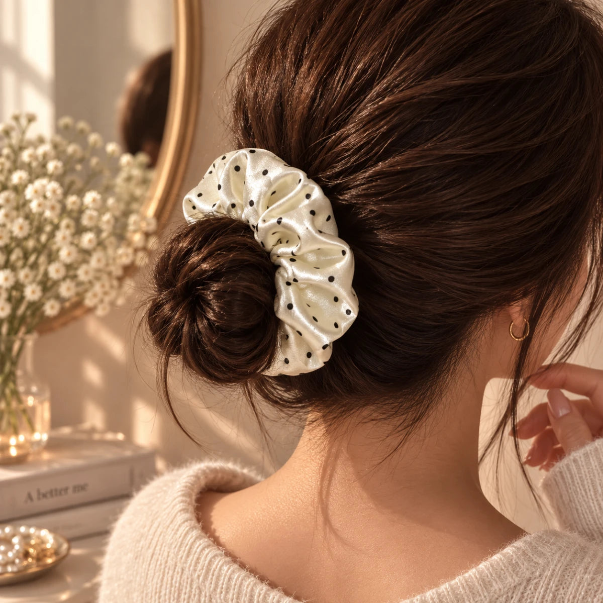 Dot Satin Scrunchie 🎀 -White