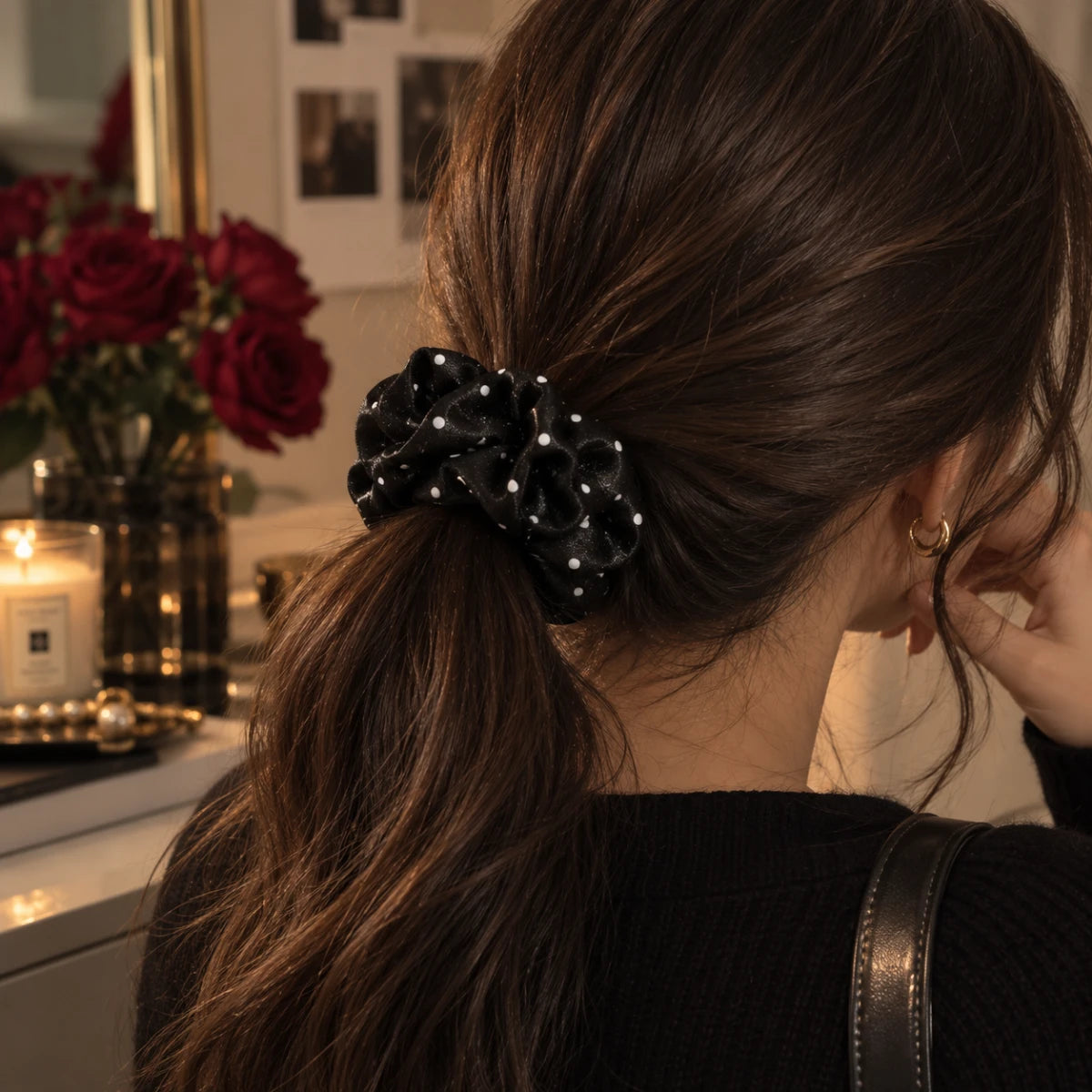 Dot Satin Scrunchie 🎀 -black