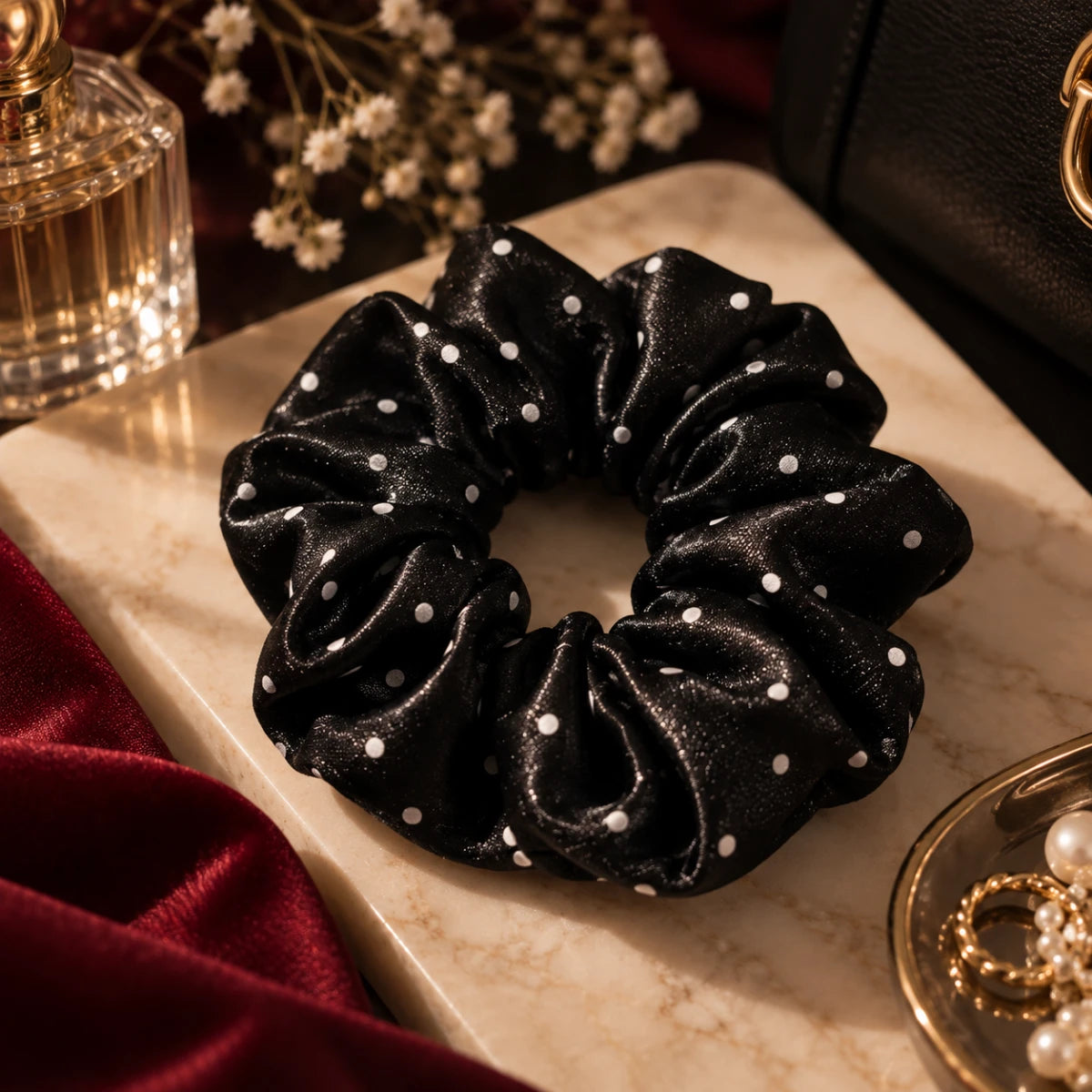 Dot Satin Scrunchie 🎀 -black