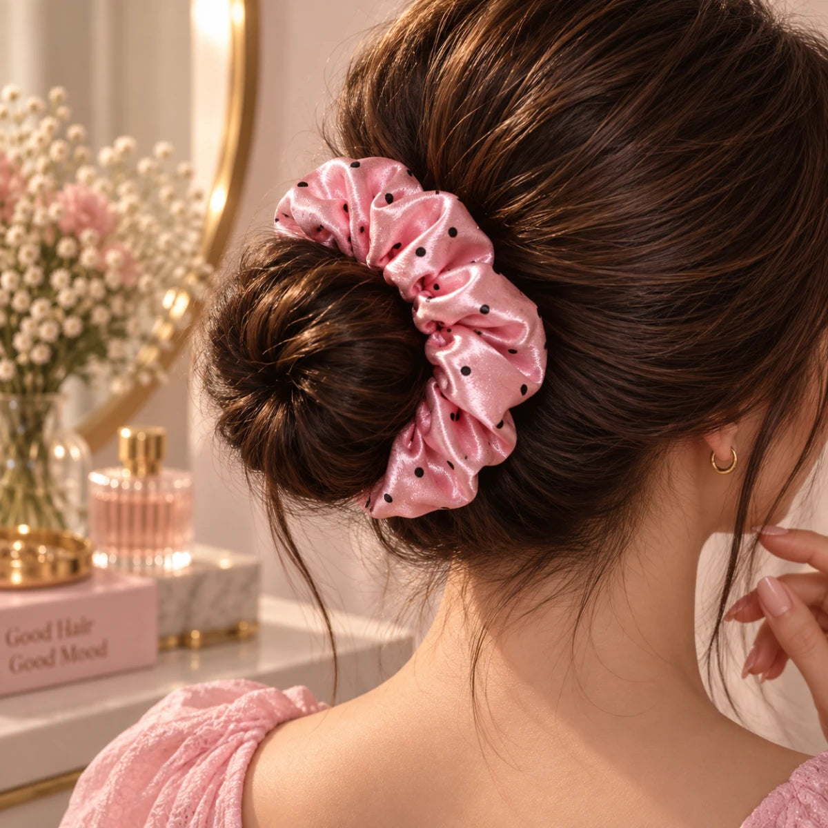 Dot Satin Scrunchie 🎀 - pink