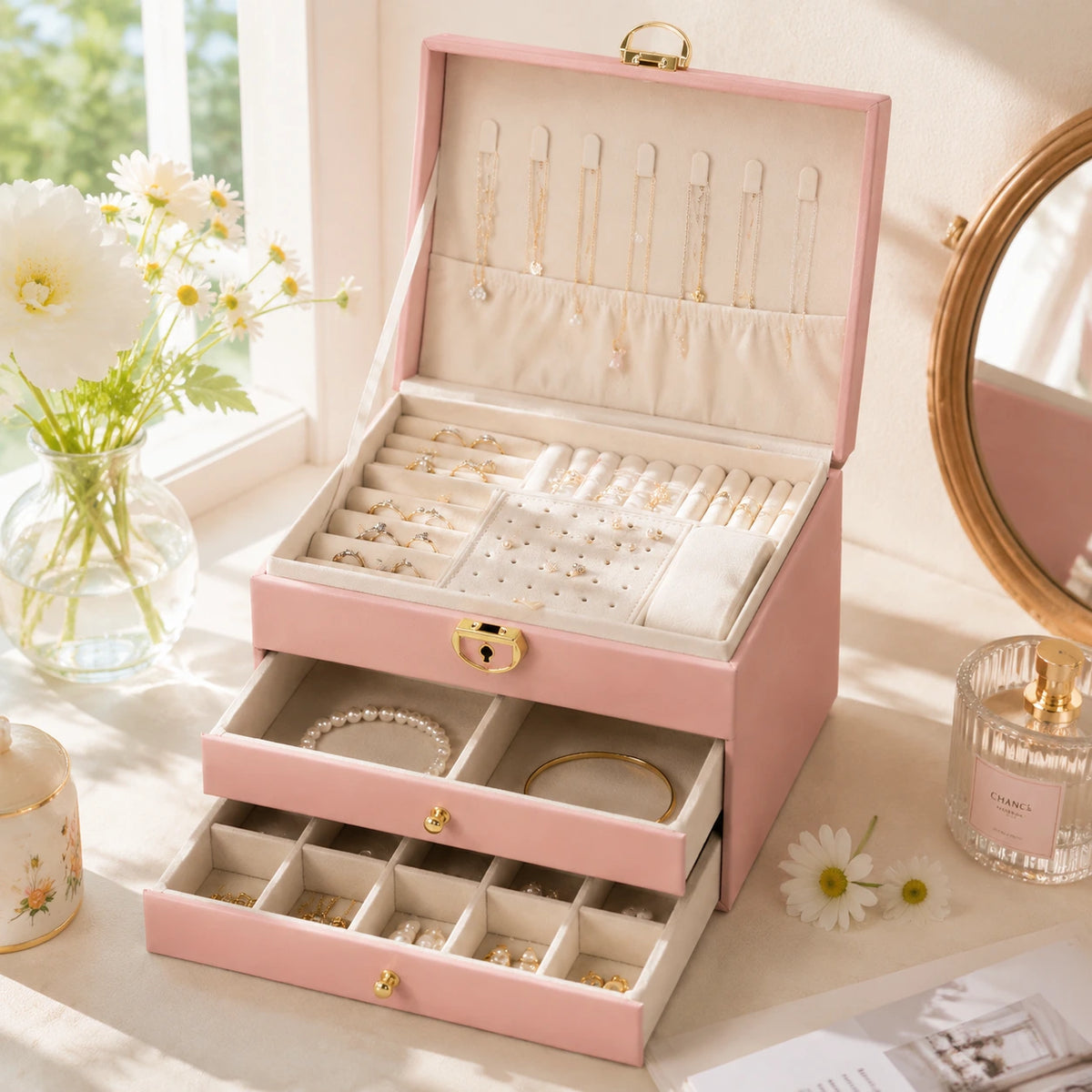 Elegant Jewelry Organizer Box – Blush Pink 🌸