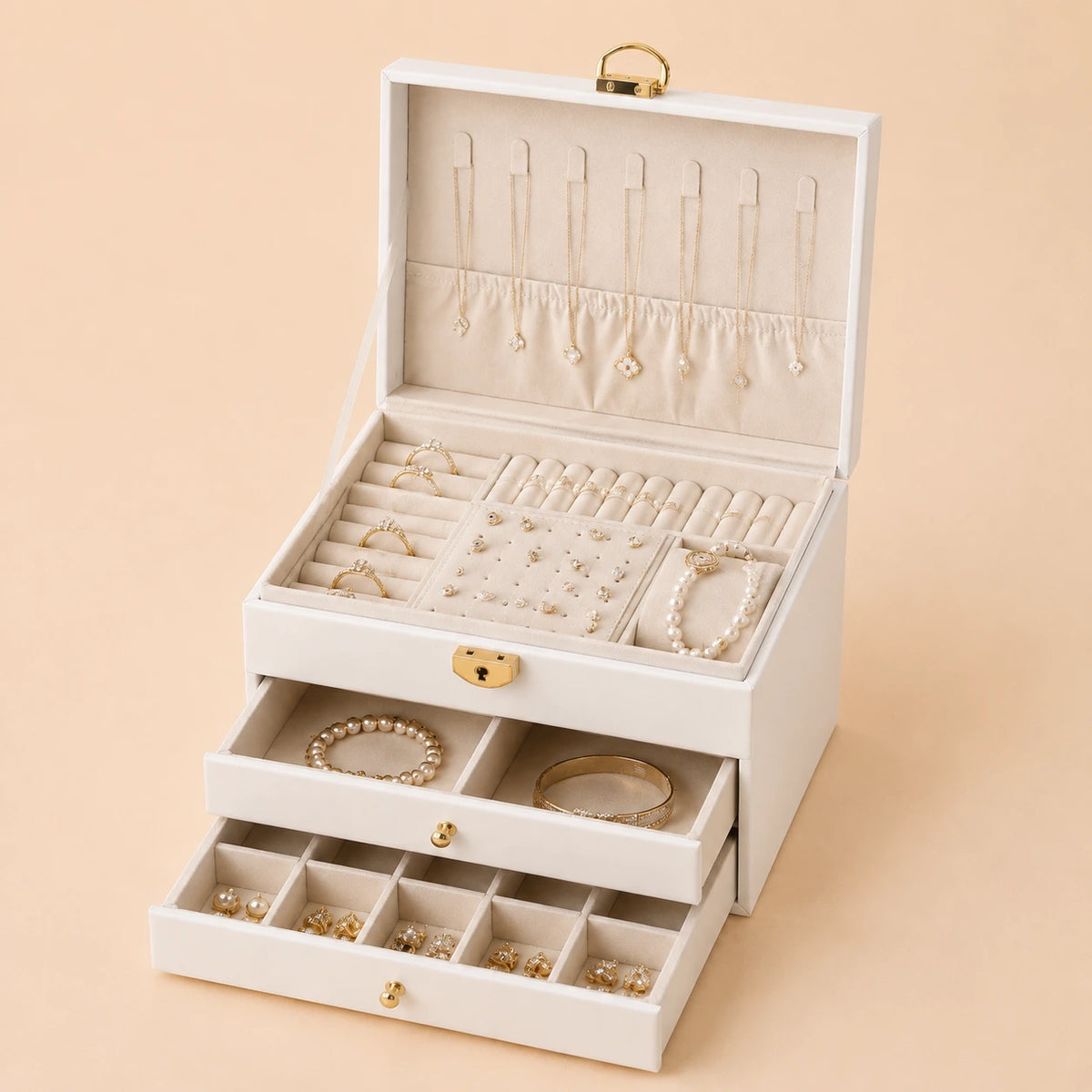 Elegant Jewelry Organizer Box – Cloud White 🤍