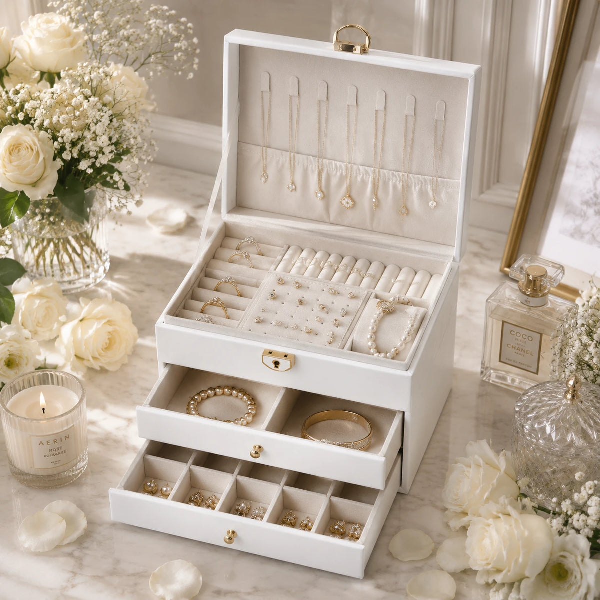 Elegant Jewelry Organizer Box – Cloud White 🤍