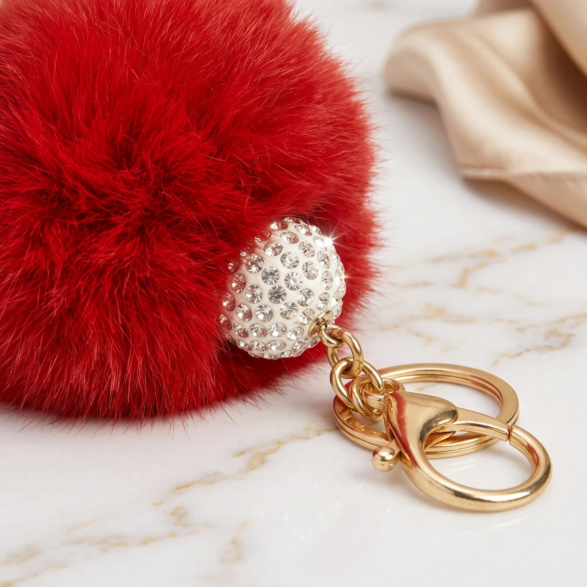 Fluffy Pom Pom Bag Charm & Keychain – Red ❤️