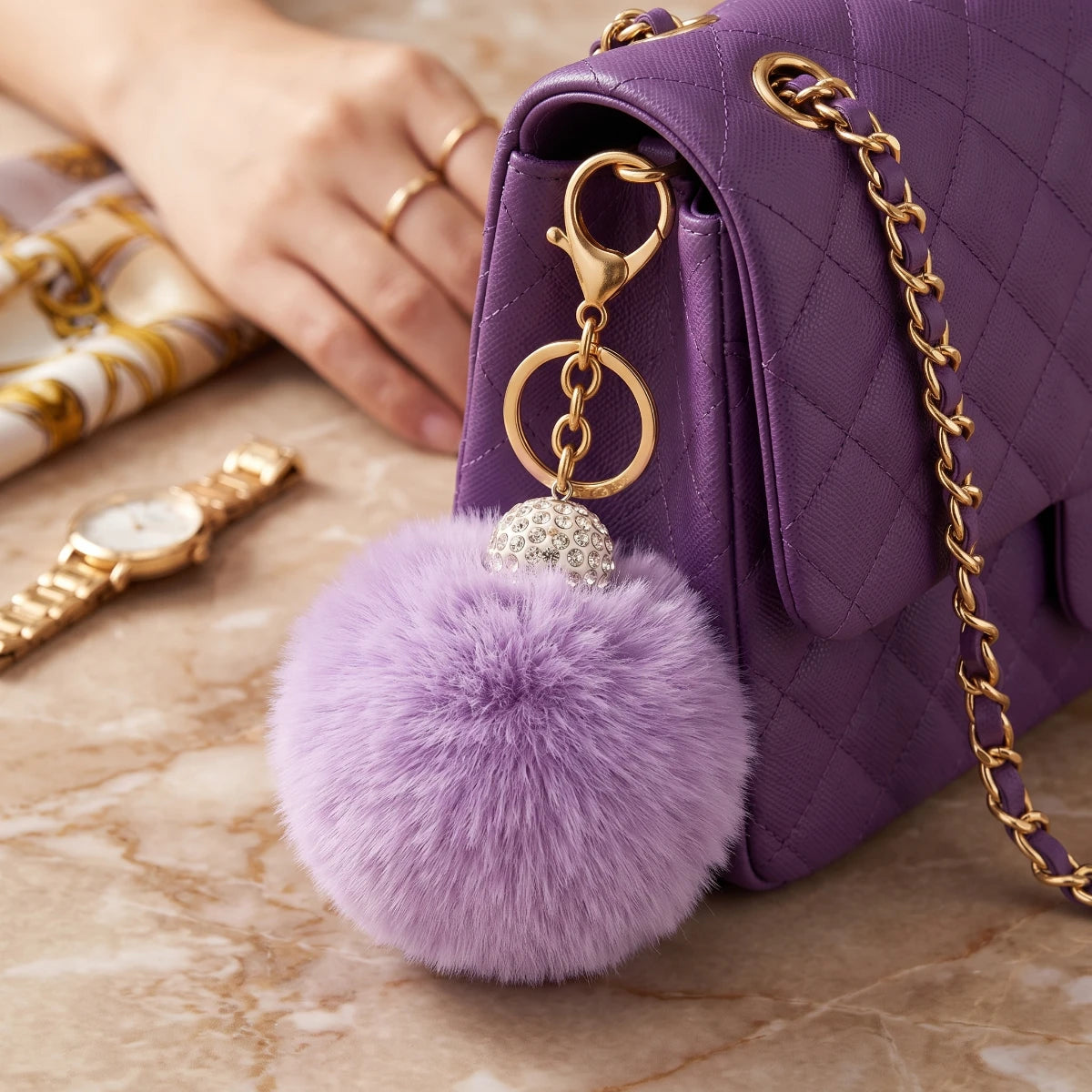 Fluffy Pom Pom Bag Charm & Keychain – Lavender 💜