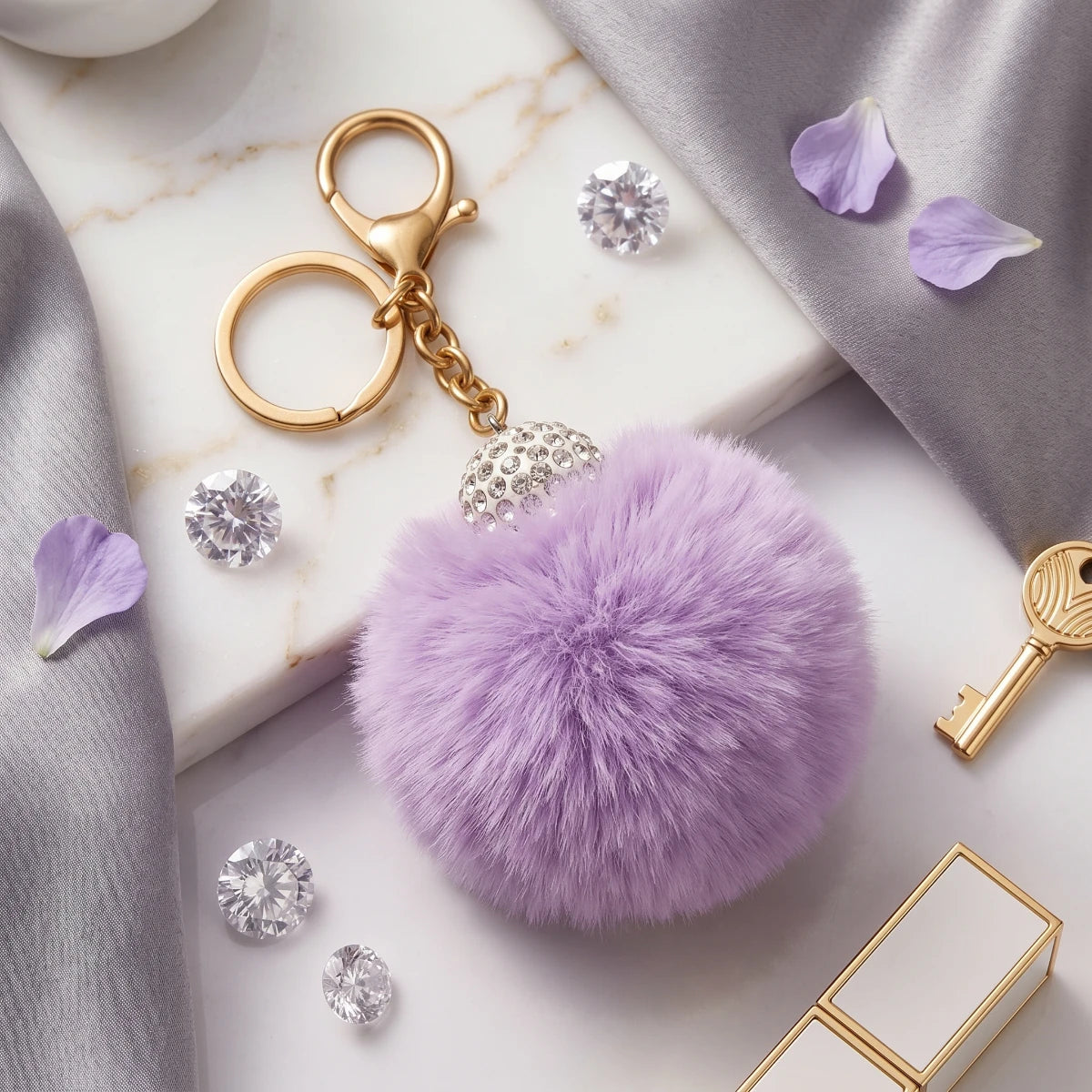 Fluffy Pom Pom Bag Charm & Keychain – Lavender 💜