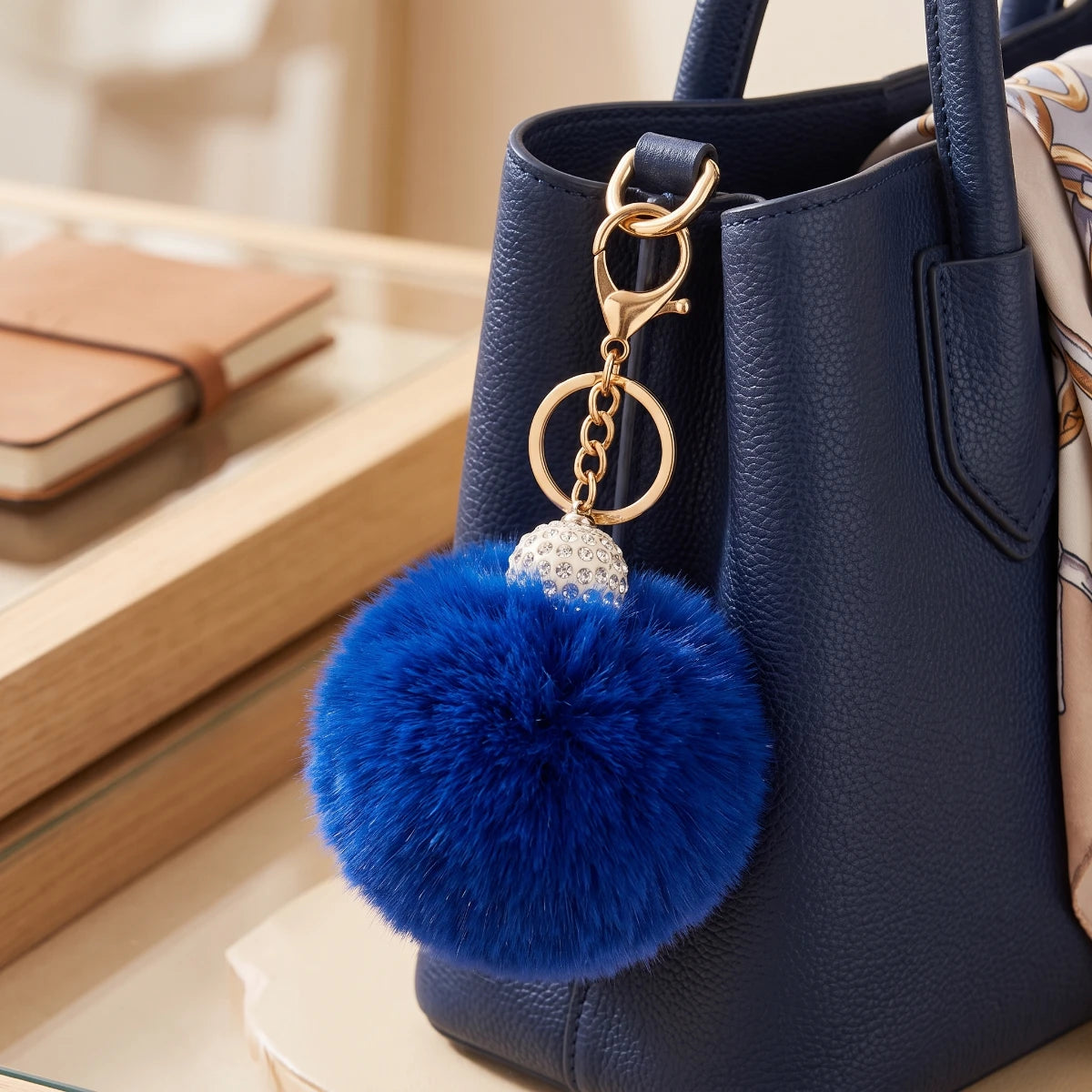 Fluffy Pom Pom Bag Charm & Keychain – Royal Blue 💙